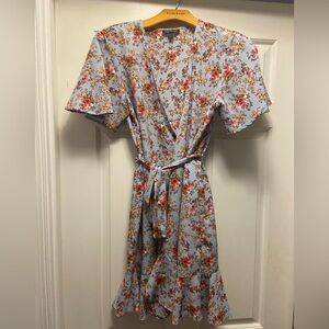 Orange and Brown V-Neck Flutter Sleeve Maxi Dress